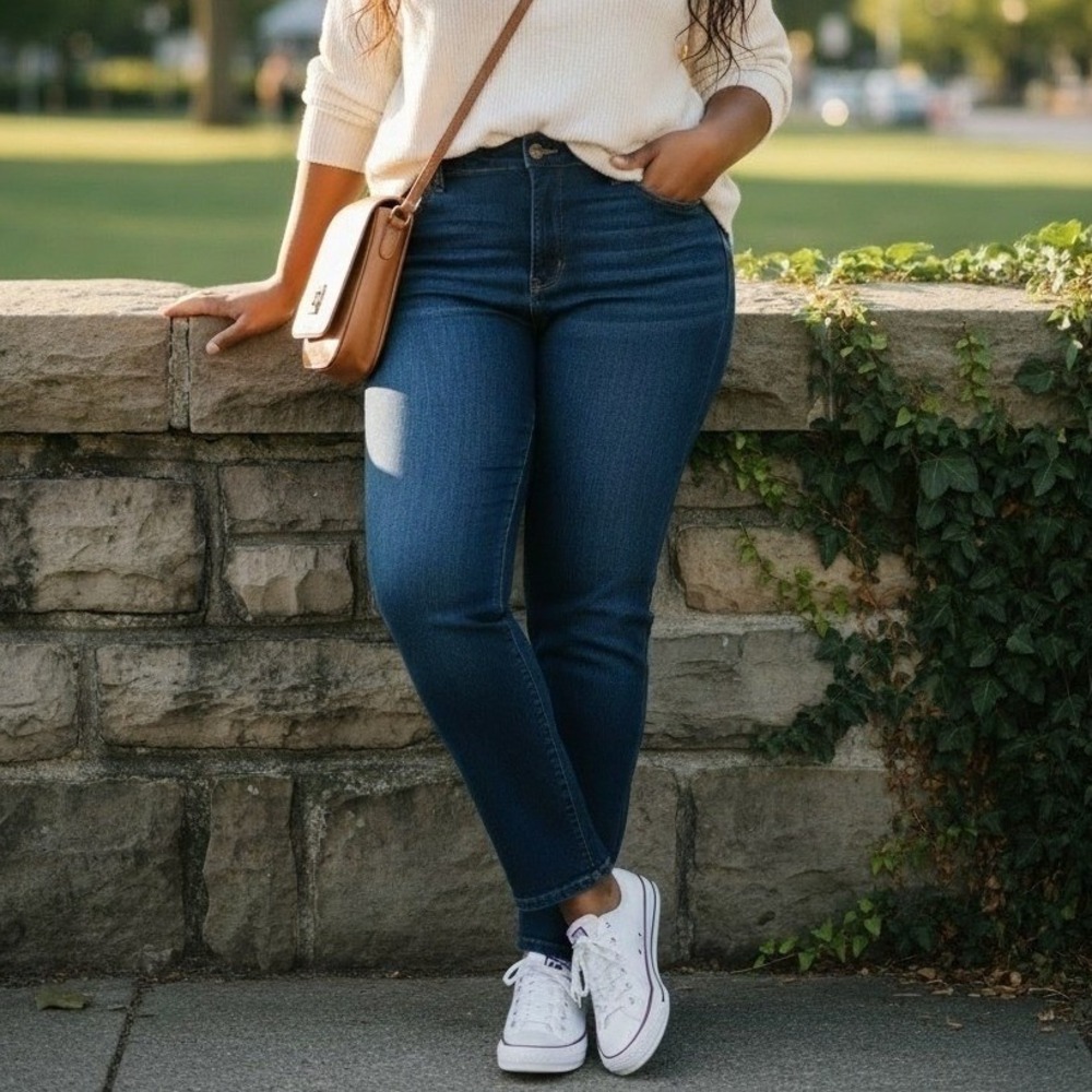 Style &‎ Co Curvy Skinny Leg Jeans Dark Wash Indigo Blue Stretch Denim 16S